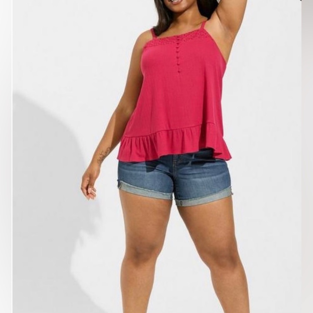 Torrid Texture Knit Woven Eyelet Square Neck Swing Tank Size 3X